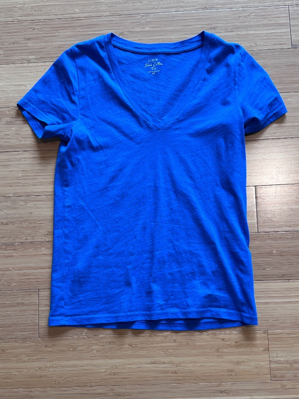 J. Crew Factory Slub Cotton V-Neck Tee, Blue, Size XS